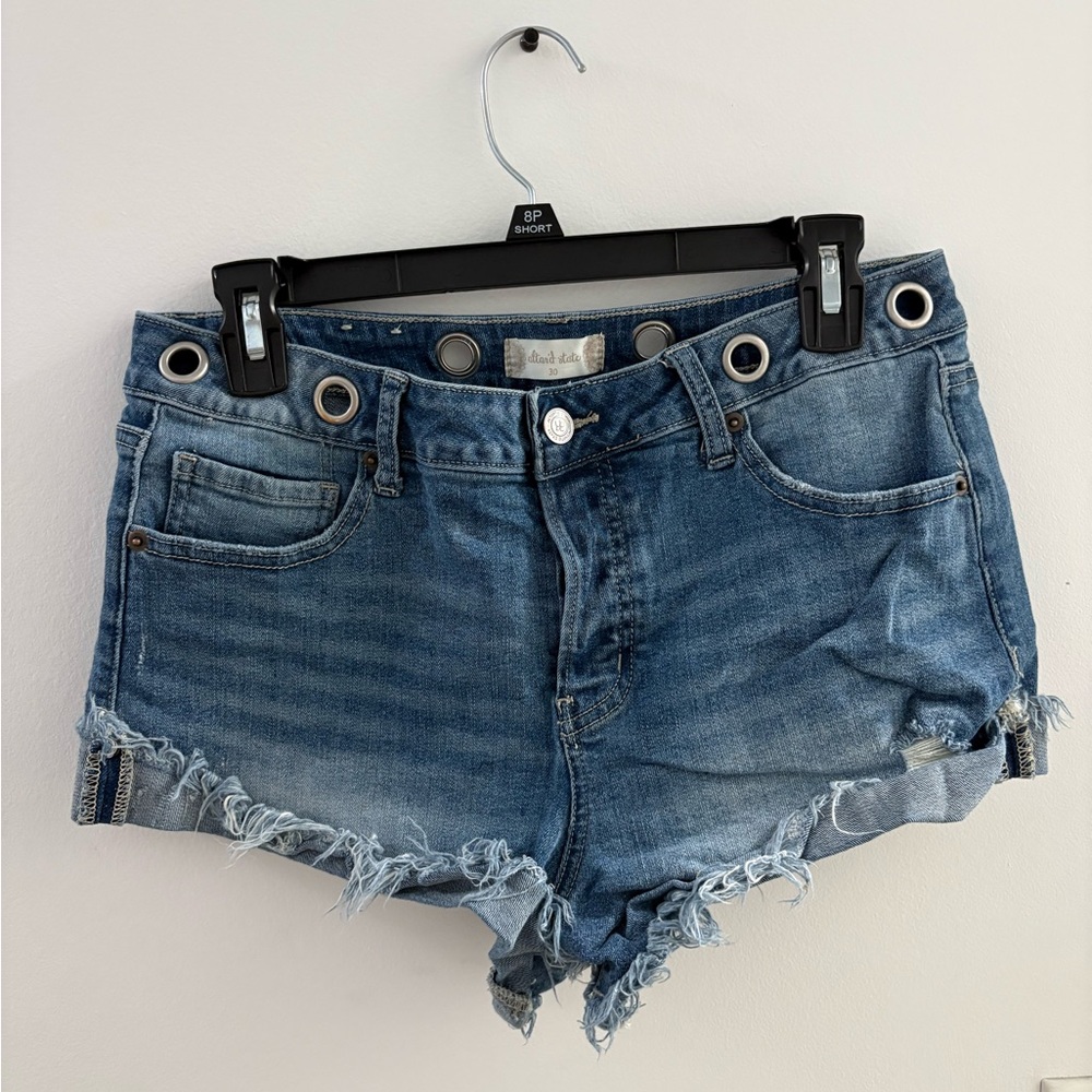 Altar'd State Blue Frayed Jean Shorts